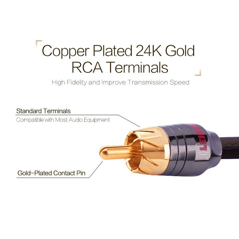 LEIGESAUDIO 1ft 1 Male to 2 Female RCA Y Adapter Splitter Connector (2 Pack) (1 Male to 2 Female) - Image 3